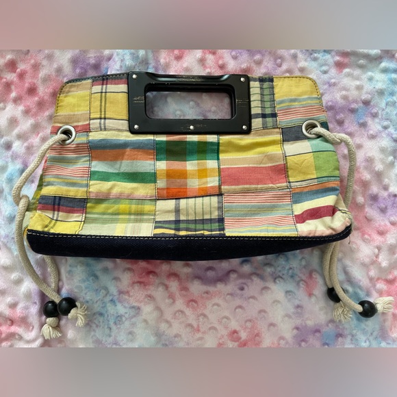 J. Crew Bags J Crew Patchwork Plaid Clutch Purse Bag Wooden Handle